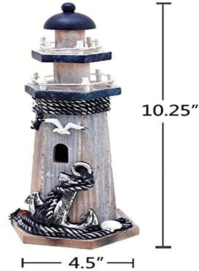 WHY DECOR Lighthouse Decor Nautical Decoration Wood Light House Figurine Beach House Coastal Decor Table Ocean Seaside Theme Home Lake House Bathroom Shelf Centerpiece 10.25" Blue - Image 2